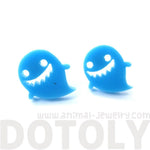 Adorable Laser Cut Acrylic Ghost Shaped Statement Stud Earrings in Blue | DOTOLY