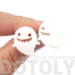 Adorable Laser Cut Acrylic Ghost Shaped Statement Stud Earrings in White | DOTOLY