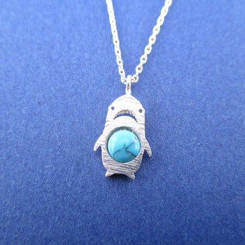 Adorable Left Shark Derpy Shark Pendant Necklace in Silver with Turquoise Bead | DOTOLY