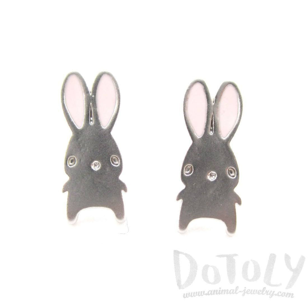 Adorable Little Cartoon Bunny Rabbit Shaped Stud Earrings in Silver | DOTOLY | DOTOLY