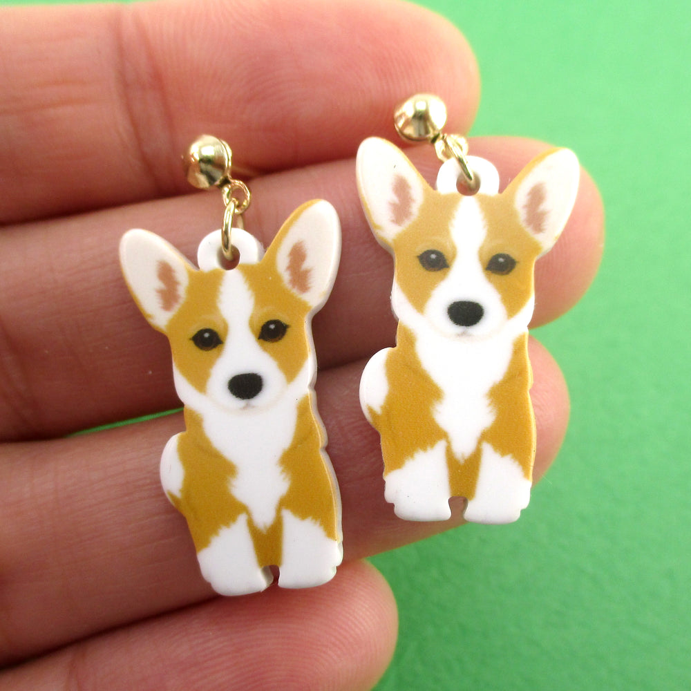 Adorable Pembroke Welsh Corgi Puppy Shaped Stud Drop Earrings for Dog Lovers