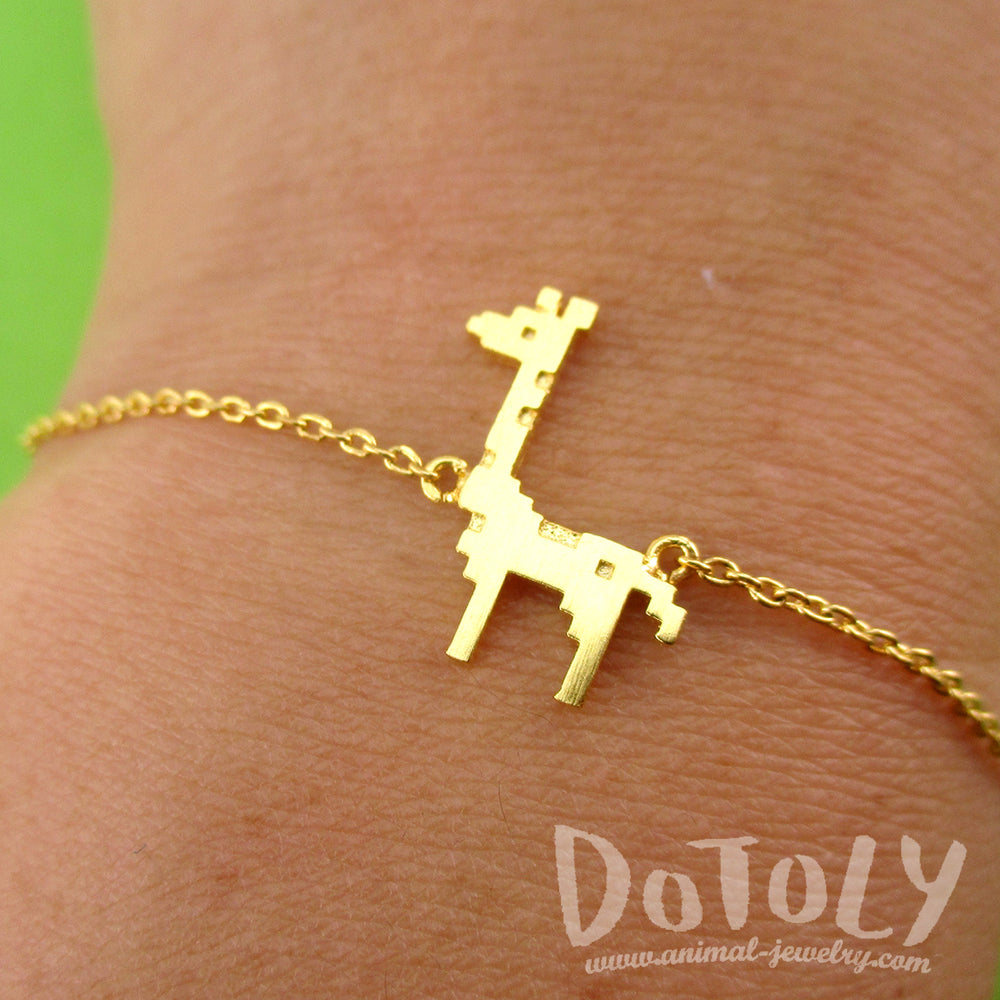 Adorable Pixel Baby Giraffe Shaped Charm Bracelet in Gold | DOTOLY
