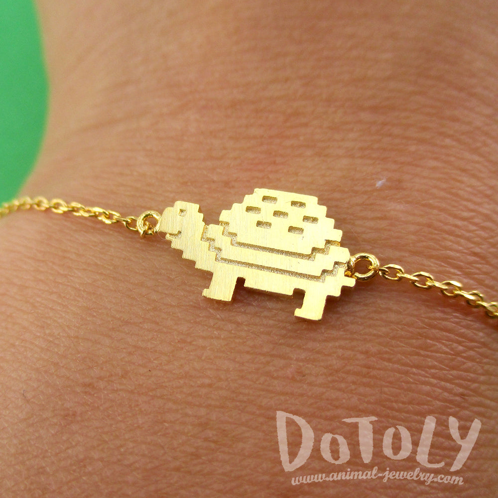 Adorable Pixel Turtle Tortoise Shaped Charm Bracelet in Gold | DOTOLY