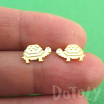 Adorable Pixel Turtle Tortoise Shaped Stud Earrings in Gold | DOTOLY