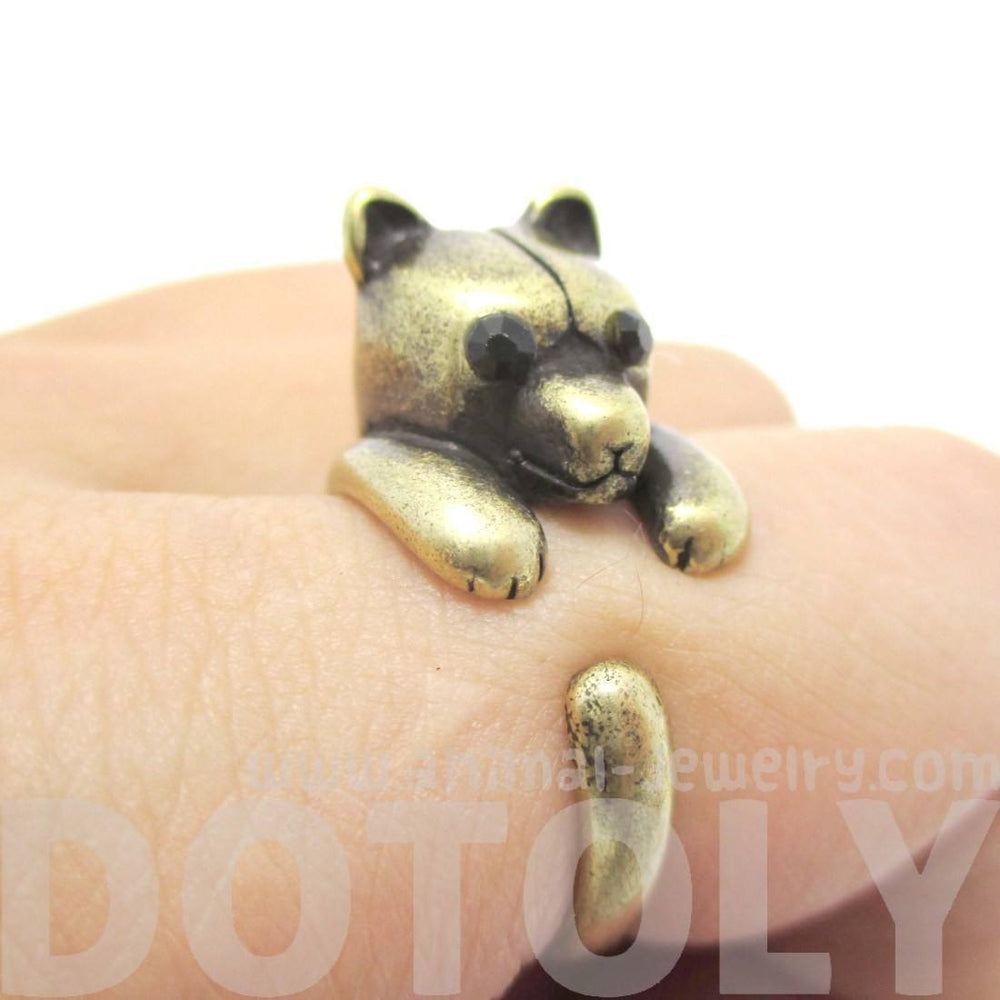 Adorable Polar Bear Hugging Your Finger Shaped Animal Ring in Brass | US Size 5 to 8 | DOTOLY