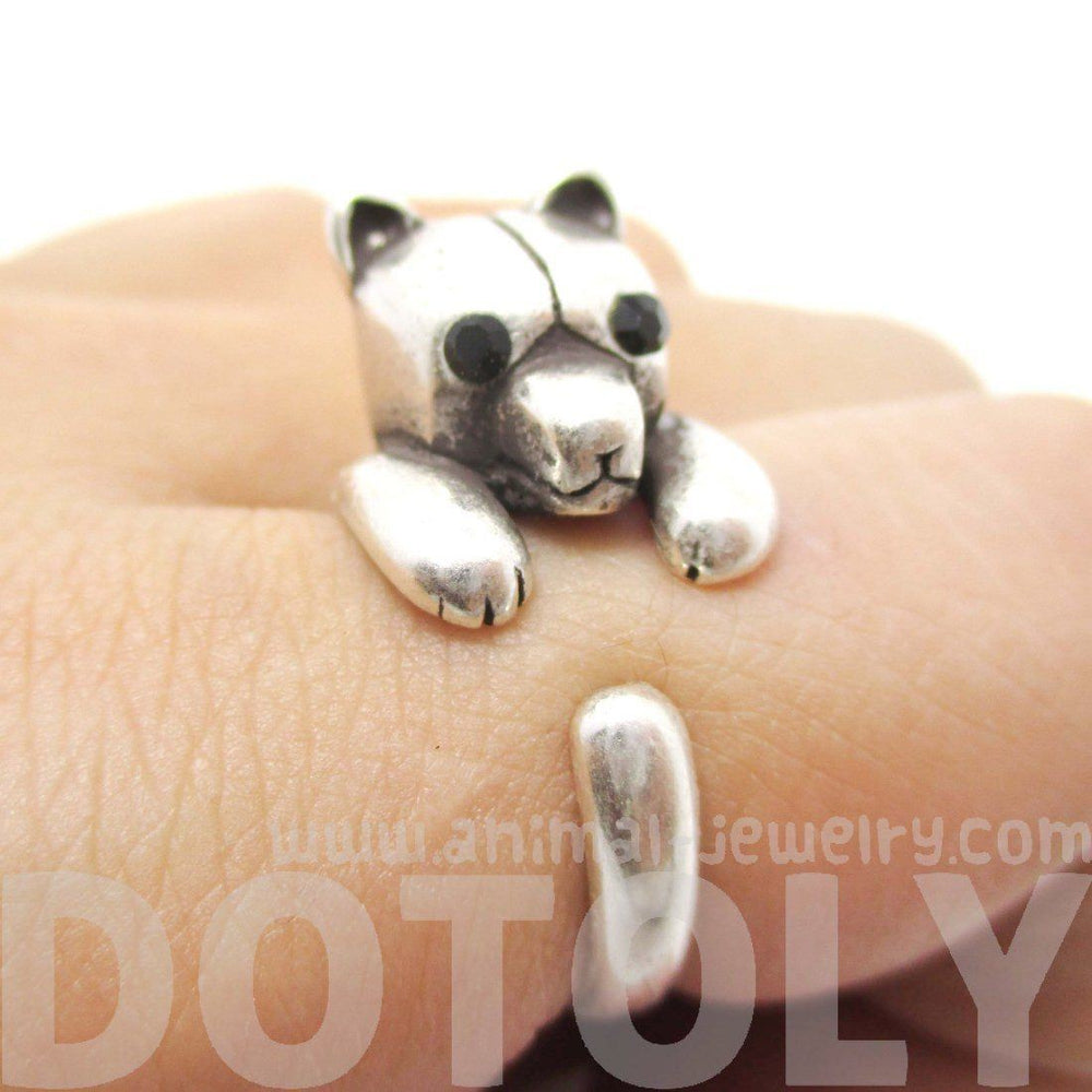 Adorable Polar Bear Hugging Your Finger Shaped Animal Ring in Silver | US Size 5 to 8 | DOTOLY