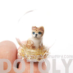Adorable Porcelain Striped Kitty Cat Glass Snow Globe Bubble Adjustable Ring | Animal Jewelry | DOTOLY