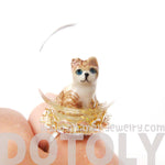 Adorable Porcelain Striped Kitty Cat Glass Snow Globe Bubble Adjustable Ring | Animal Jewelry | DOTOLY