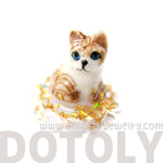 Adorable Porcelain Striped Kitty Cat Glass Snow Globe Bubble Adjustable Ring | Animal Jewelry | DOTOLY