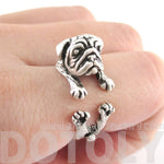 Adorable Pug Puppy Dog Shaped Animal Wrap Around Ring in Silver | Sizes 6 to 9 | DOTOLY