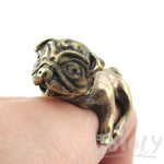 Adorable Pug Shaped Bulldog Puppy Dog Adjustable Animal Ring in Brass | DOTOLY