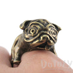 Adorable Pug Shaped Bulldog Puppy Dog Adjustable Animal Ring in Brass | DOTOLY