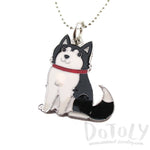 Adorable Puppy Dog Shaped Animal Pendant Necklace in Black and White | DOTOLY