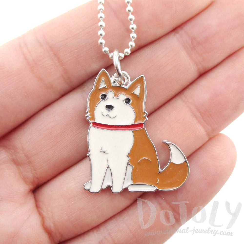 Adorable Puppy Dog Shaped Animal Pendant Necklace in Brown and White | DOTOLY