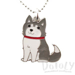 Adorable Puppy Dog Shaped Animal Pendant Necklace in Grey and White | DOTOLY