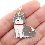 Adorable Puppy Dog Shaped Animal Pendant Necklace in Grey and White | DOTOLY