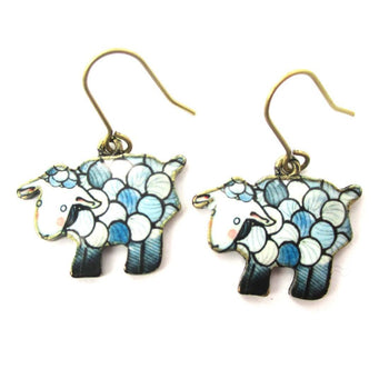 Adorable Sheep Shaped Illustrated Animal Dangle Earrings in Blue | DOTOLY | DOTOLY