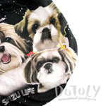 Adorable Shih Tzu Space Star Print Elastic Waist Shorts in Black with Stripes | DOTOLY