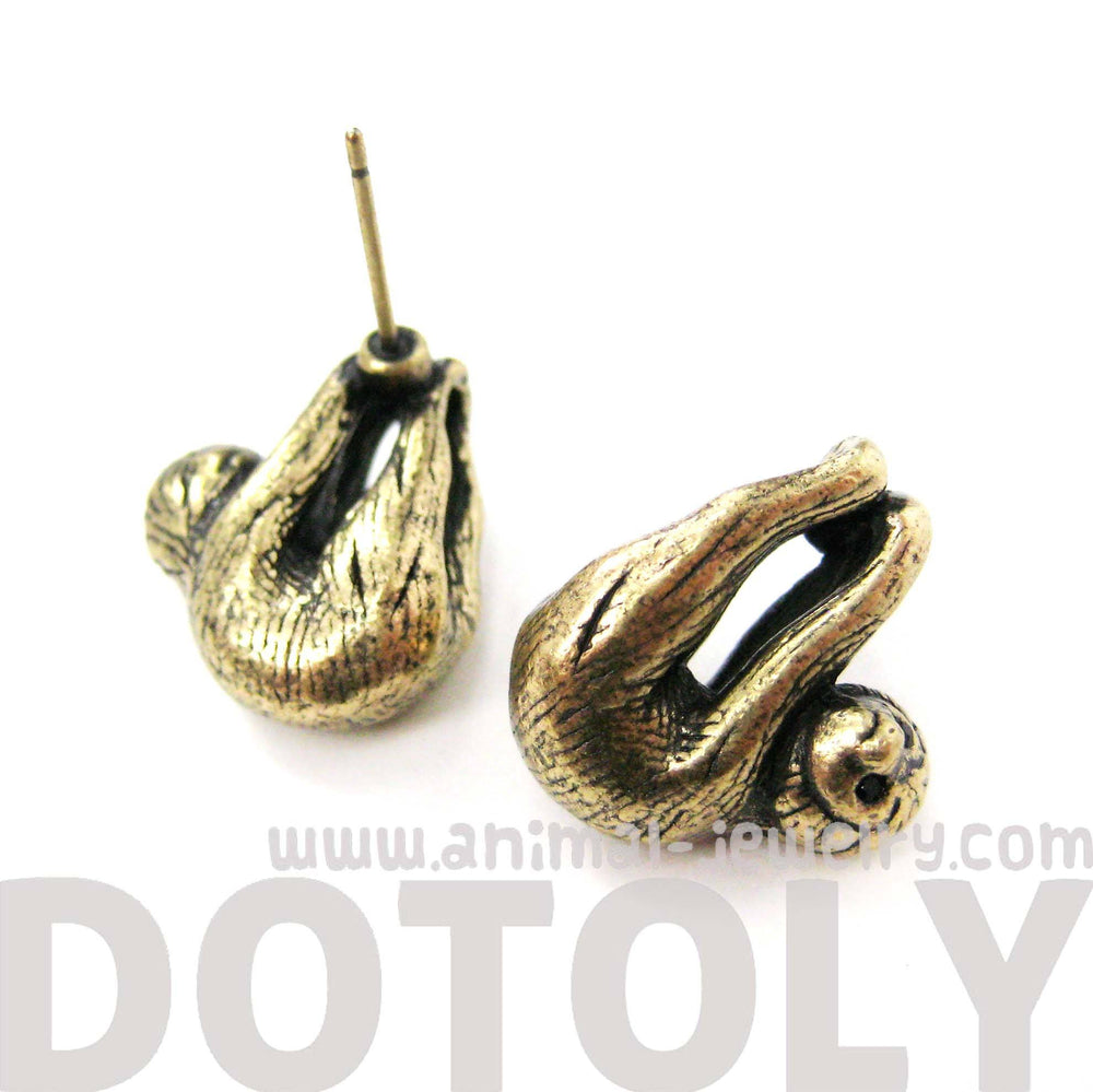 Adorable Sloth Shaped Animal Stud Earrings in Brass | Animal Jewelry | DOTOLY
