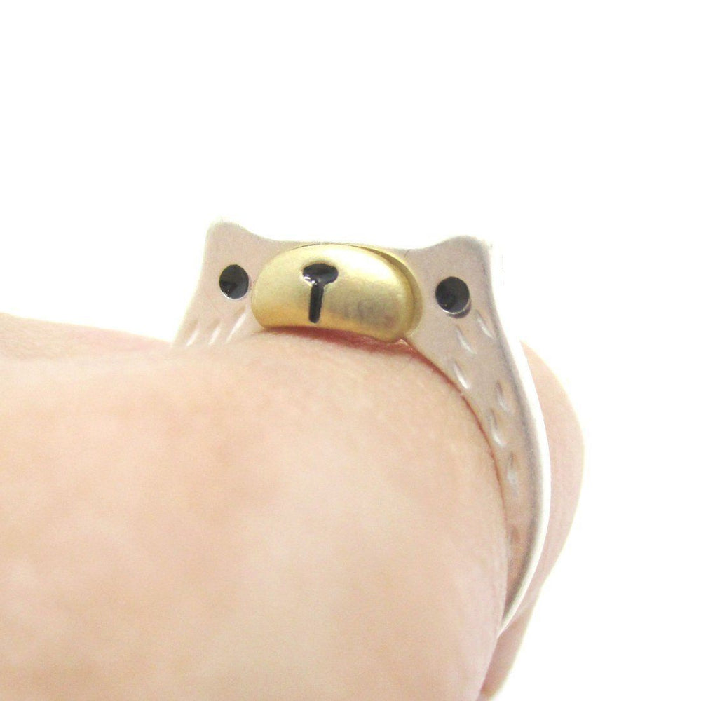 Adorable Teddy Bear Face Shaped Textured Animal Ring in Silver | DOTOLY | DOTOLY