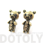 Adorable Teddy Bear Shaped Stud Earrings in Brass with Rhinestones | Animal Jewelry | DOTOLY