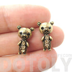 Adorable Teddy Bear Shaped Stud Earrings in Brass with Rhinestones | Animal Jewelry | DOTOLY