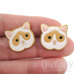 Adorable White and Tan Kitty Cat Face Shaped Stud Earrings | Limited Edition | DOTOLY