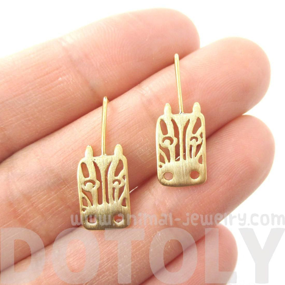 Adorable Zebra Face Shaped Stud Earrings in Gold | Animal Jewelry | DOTOLY