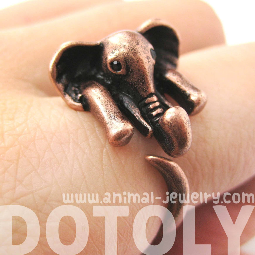 African Elephant Animal Wrap Around Ring in Copper - Sizes 6 to 10.5 Available | DOTOLY