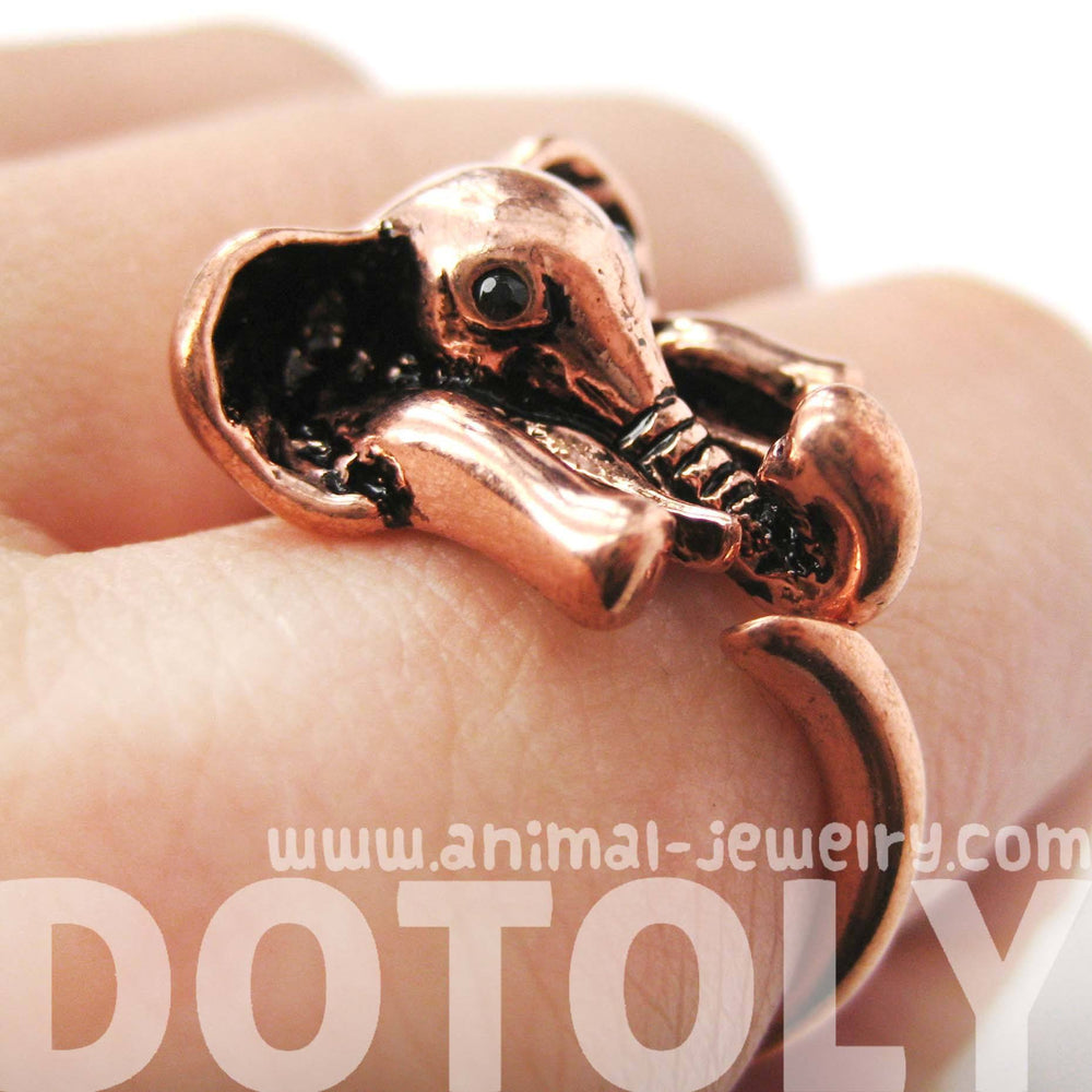 African Elephant Animal Wrap Around Ring in Shiny Copper - Sizes 6 to 10.5 Available | DOTOLY