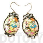 Alice in Wonderland Themed Bunny Rabbit Whimsical Illustrated Dangle Earrings | DOTOLY