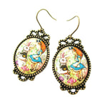 Alice in Wonderland Themed Bunny Rabbit Whimsical Illustrated Dangle Earrings | DOTOLY