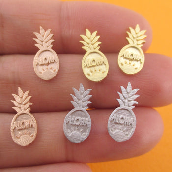 Aloha Pineapple Shaped Fruity Food Themed Stud Earrings