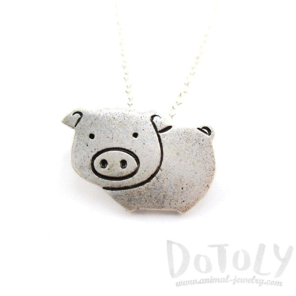 Animal Themed Piglet Piggy Pig Shaped Pendant Necklace in Silver | DOTOLY | DOTOLY