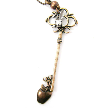 Antique Skeleton Key and Bunny Rabbit Charm Necklace in Bronze | DOTOLY | DOTOLY