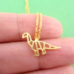 Apatosaurus Brontosaurus Dinosaur Outline Shaped Pendant Necklace in Gold