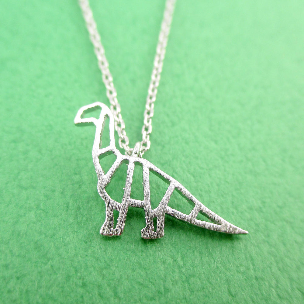 Apatosaurus Brontosaurus Dinosaur Outline Shaped Pendant Necklace in Silver
