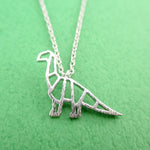 Apatosaurus Brontosaurus Dinosaur Outline Shaped Pendant Necklace in Silver