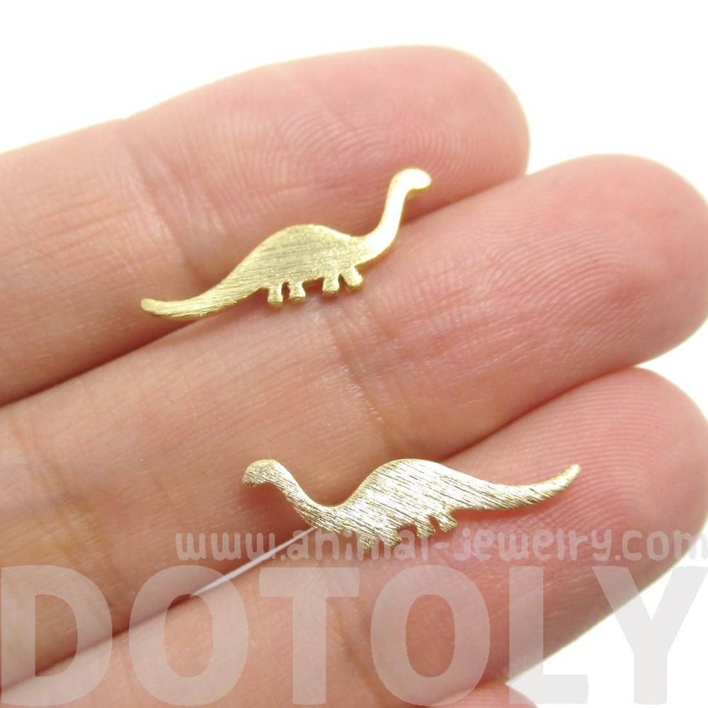 Apatosaurus Dinosaur Silhouette Prehistoric Animal Themed Stud Earrings in Gold | DOTOLY
