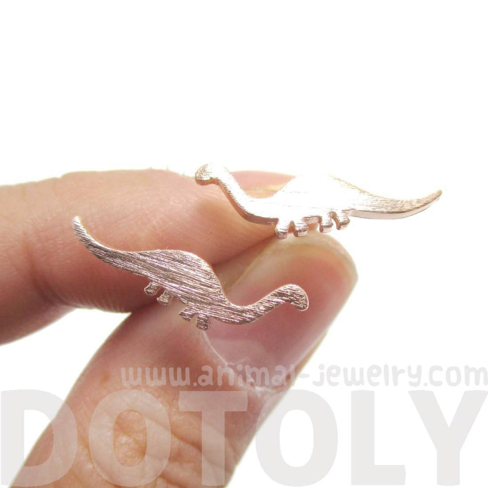 Apatosaurus Dinosaur Silhouette Prehistoric Animal Themed Stud Earrings in Rose Gold | DOTOLY