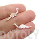 Apatosaurus Dinosaur Silhouette Prehistoric Animal Themed Stud Earrings in Rose Gold | DOTOLY