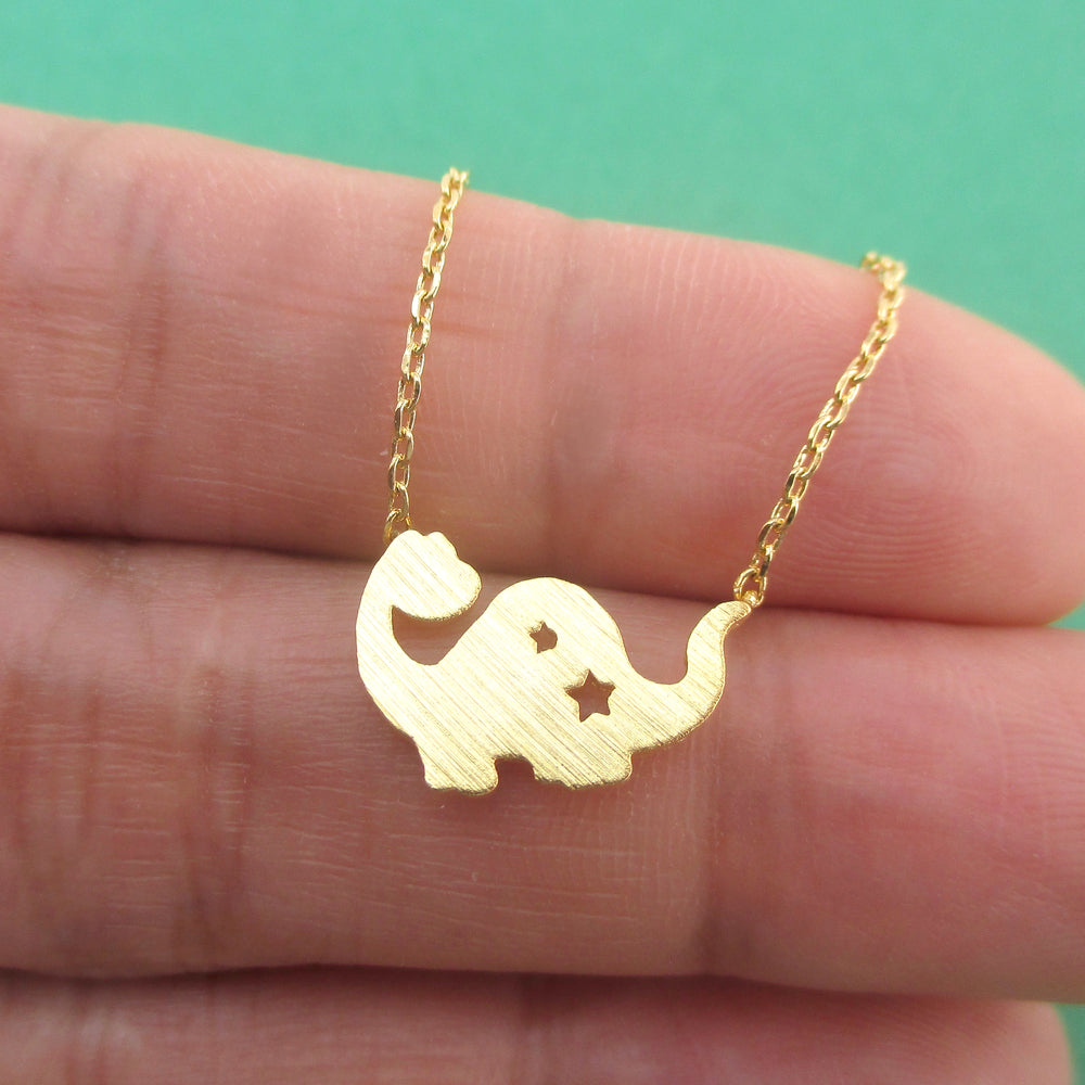 Dinosaur with Star Cut Outs Shaped Charm Necklace in Silver or Gold