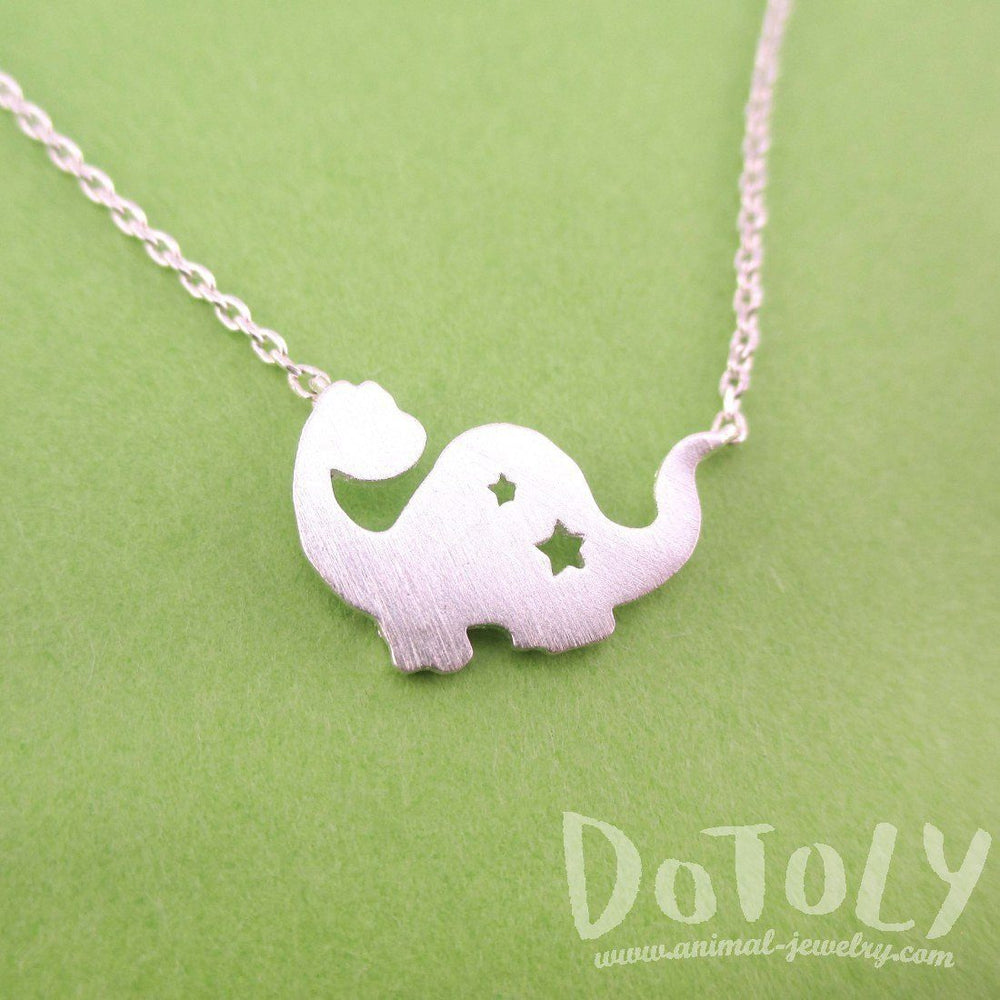 Apatosaurus Dinosaur with Star Cut Outs Shaped Charm Necklace in Silver | DOTOLY | DOTOLY