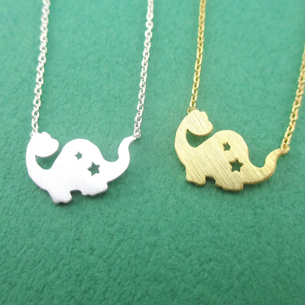Dinosaur with Star Cut Outs Shaped Charm Necklace in Silver or Gold