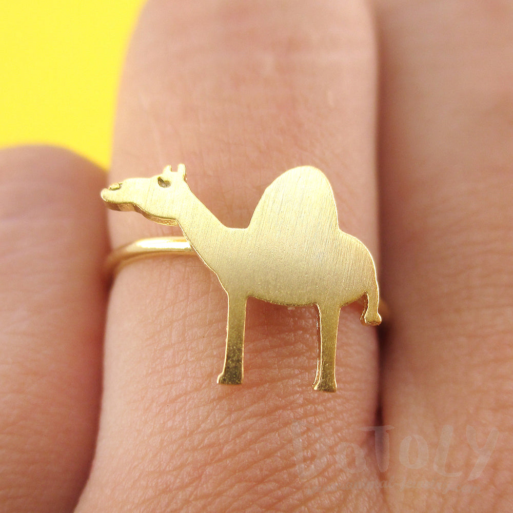 Arabian Camel Silhouette Shaped Adjustable Animal Ring in Gold | DOTOLY