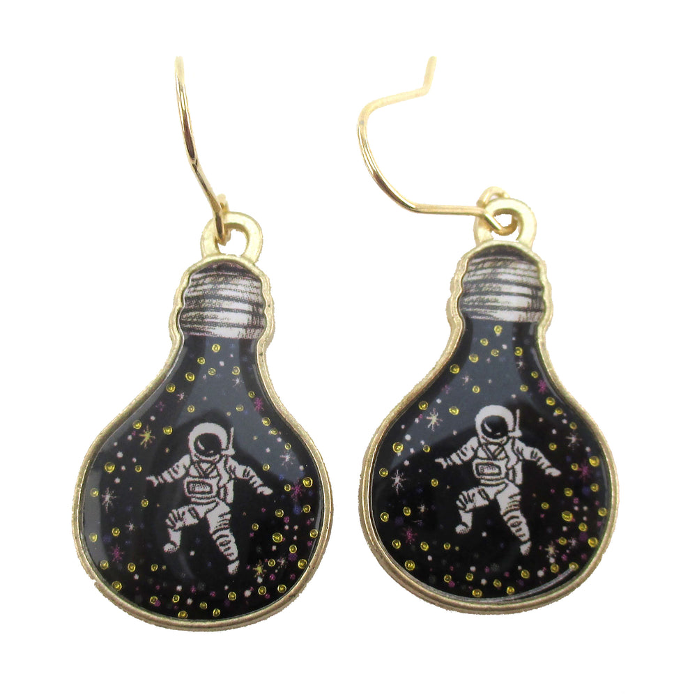 Astronaut in A Light Bulb Space Travel Themed Dangle Stud Earrings