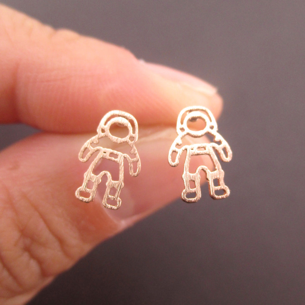 Astronaut Space Man Cosmonaut Shaped Sterling Silver Stud Earrings