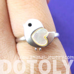 Baby Chicken Bird Animal Adjustable Ring in Silver with Heart Shaped Wings | DOTOLY