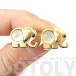 Baby Elephant Animal Shaped Stud Earrings in Gold with Pearl Detail | DOTOLY