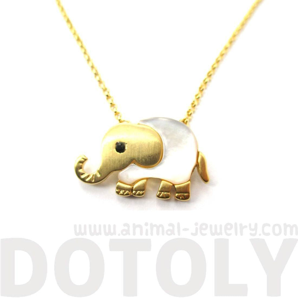 Baby Elephant Shaped Animal Charm Necklace in Gold with Pearl Detail | DOTOLY